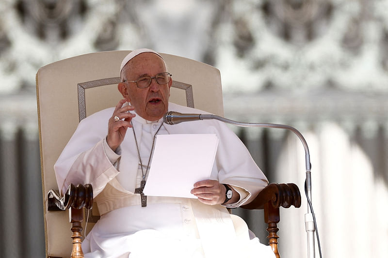 Pope Francis holds the weekly general audience in St. Peter's Square at the Vatican April 26, 2023