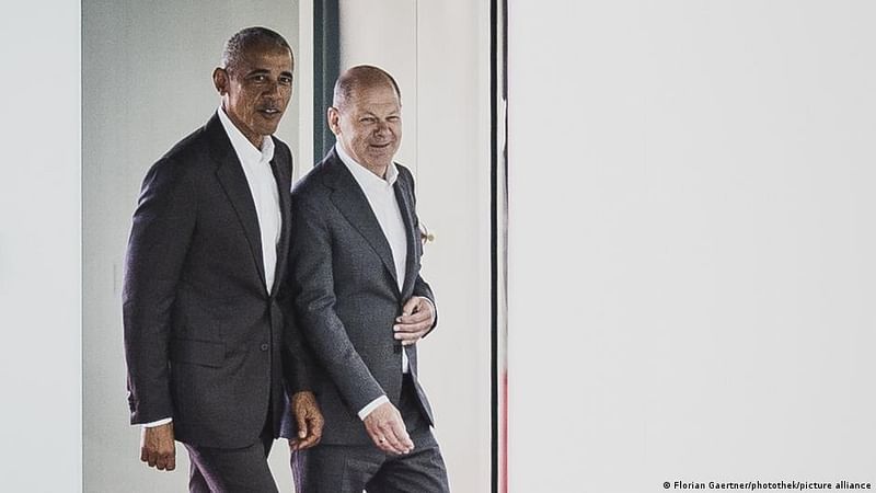 Barack Obama arrived in Berlin for a ticketed speaking event