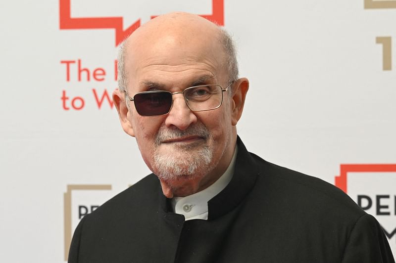 British-US author Salman Rushdie arrives for the PEN America Literary Gala at the American Museum of Natural History in New York City on 18 May, 2023. This year's gala, hosted by US comedian Colin Jost, is honoring Canadian writer and producer Lorne Michaels.