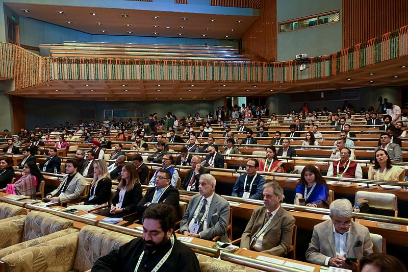 Delegates attend a G20 tourism meeting at the SKICC convention centre in Srinagar on 23 May, 2023