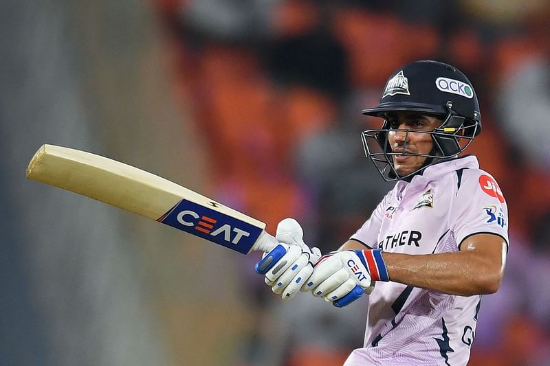 Gujarat Titans' Shubman Gill plays a shot during the Indian Premier League match between Gujarat Titans and Sunrisers Hyderabad at the Narendra Modi Stadium in Ahmedabad on 15 May 2023