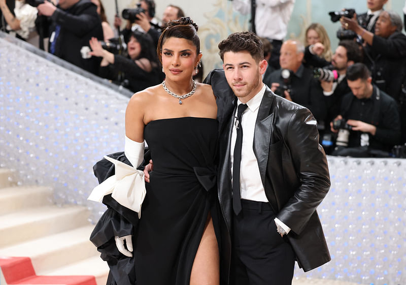 Priyanka Chopra Jonas and Nick Jonas pose at the Met Gala, an annual fundraising gala held for the benefit of the Metropolitan Museum of Art's Costume Institute with this year's theme "Karl Lagerfeld: A Line of Beauty", in New York City, New York, US, 1st May, 2023.