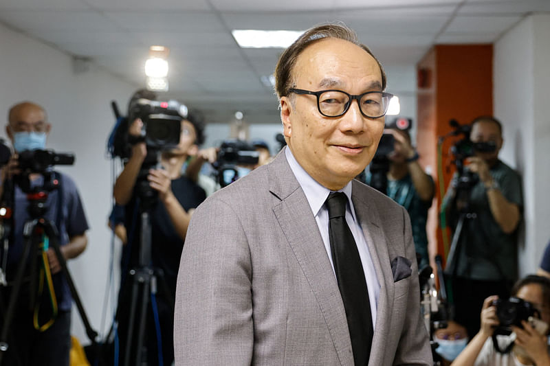 Alan Leong Kah-kit, Chairperson of the Civic Party, speaks to the media announcing the party's disbandment in Hong Kong, China 27 May 2023.