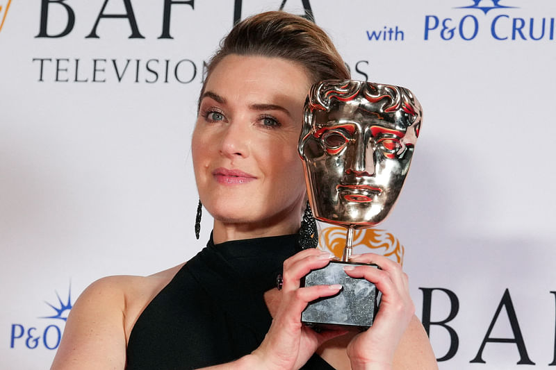 Kate Winslet, winner of the Leading Actress for 'I Am Ruth' and the Single Drama Award for 'I Am Ruth' poses with her award at the 2023 BAFTA Television Awards in London, Britain 14 May, 2023.