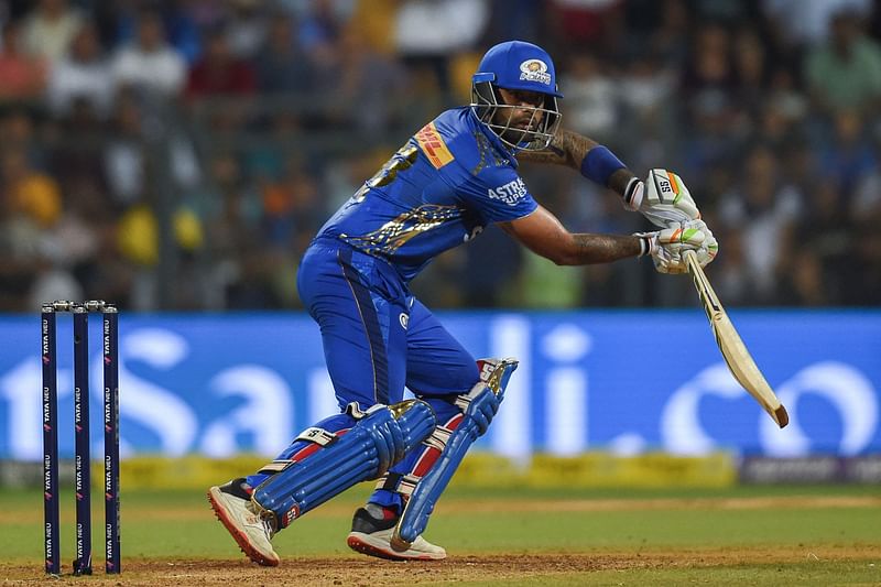 Mumbai Indians' Suryakumar Yadav plays a shot during the Indian Premier League match between Mumbai Indians and Gujarat Titans at the Wankhede Stadium in Mumbai on 12 May 2023