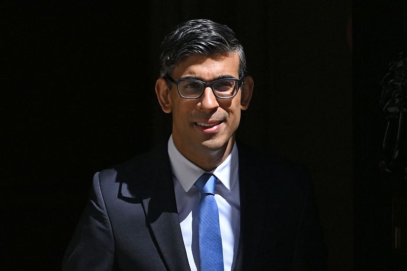 Britain's Prime Minister Rishi Sunak leaves 10 Downing Street in central London on 24 May, 2023 on his way to take part in the weekly session of Prime Minister's Questions (PMQs) in the House of Commons.