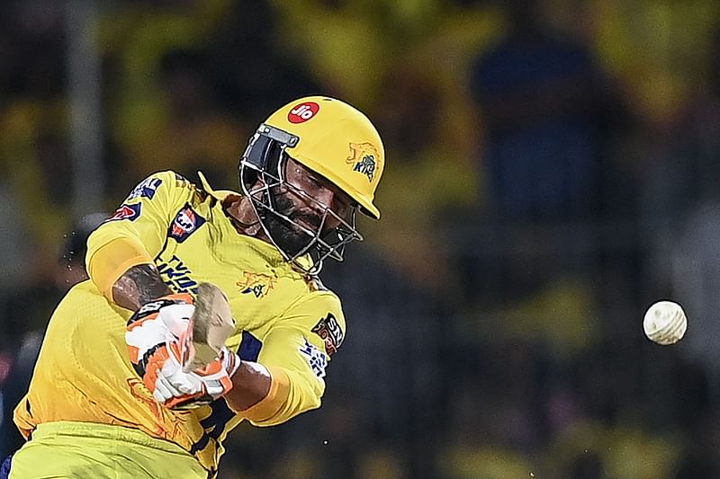 Chennai Super Kings' Ravindra Jadeja plays a shot during the IPL first qualifier cricket match against Gujarat Titans at the MA Chidambaram Stadium in Chennai on 23 May, 2023