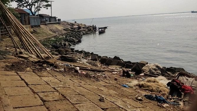 A section of the damaged Chandpur town protection embankment