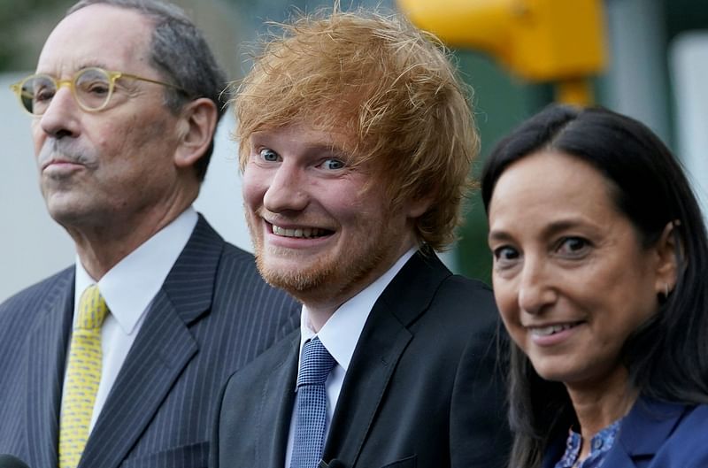 British singer-songwriter Ed Sheeran departs Manhattan Federal Court in New York, on 4 May, 2023. British pop phenom Ed Sheeran did not plagiarize Marvin Gaye's "Let's Get It On" when composing his 2014 hit "Thinking Out Loud," a US jury ruled Thursday.