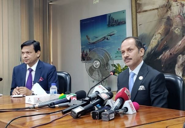 Biman Bangladesh Airlines Managing Director and CEO Shafiul Azim talks to media