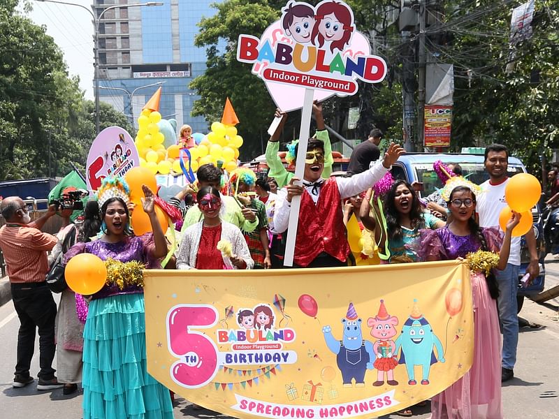 ‘Babuland’, country's largest indoor playground, brought out an exciting parade in Dhaka city this Thursday, 11 May 2023, marking their fifth anniversary.