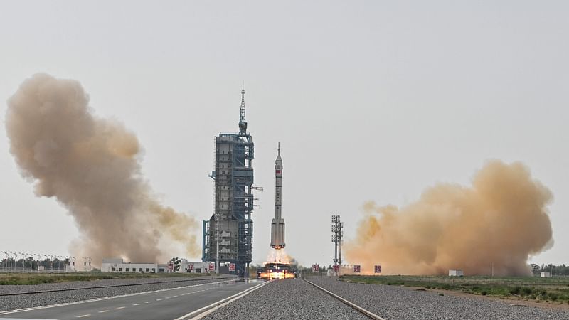 Long March-2F rocket, carrying the Shenzhou-16 Manned Space Flight Mission, lifts off from the Jiuquan Satellite Launch Centre in China's northwestern Gansu province, on 30 May, 2023