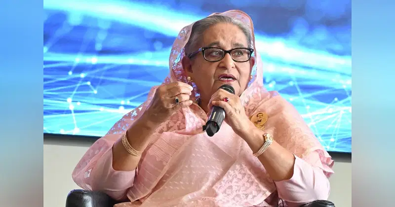 Prime Minister Sheikh Hasina attending a session titled 'A talk at the event on New Economy and Society in Smart Bangladesh' organised by World Economic Forum in Geneva.