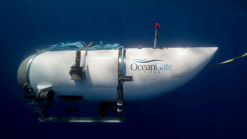 The Titan submersible, operated by OceanGate Expeditions to explore the wreckage of the sunken SS Titanic off the coast of Newfoundland, dives in an undated photograph.