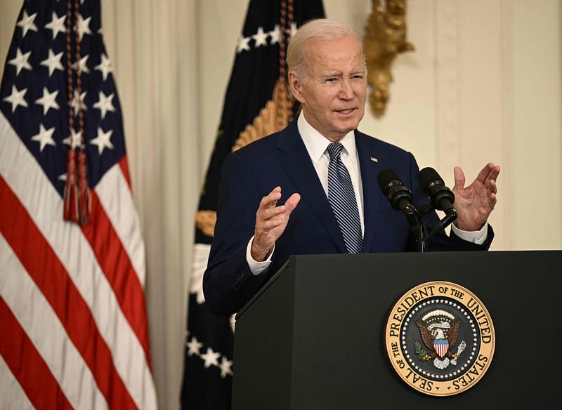 US President Joe Biden speaks during a high-speed internet infrastructure announcement in the East Room of the White House in Washington, DC, on 26 June, 2023