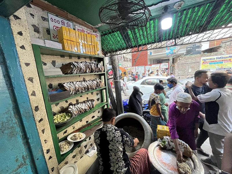 A view from inside the famous Old Dhaka eatery Hajir Biriyani