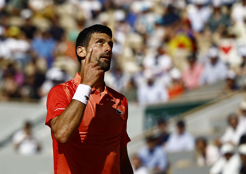 Serbia's Novak Djokovic reacts during his third round match against Spain's Alejandro Davidovich Fokina in the French Open at the Roland Garros in Paris, France on 2 June 2023