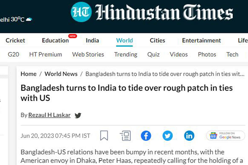 Screenshot of a portion of The Hindustan Times