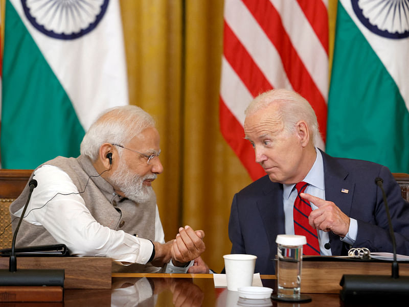 US President Joe Biden and India’s Prime Minister Narendra Modi meet with senior officials and CEOs of American and Indian companies in the East Room of the White House in Washington, US, on 23 June, 2023