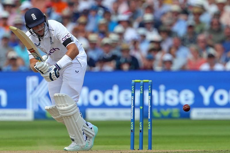 England's Joe Root plays a shot on the opening day of the first Ashes cricket Test match between England and Australia at Edgbaston in Birmingham, central England on 
16 June, 2023