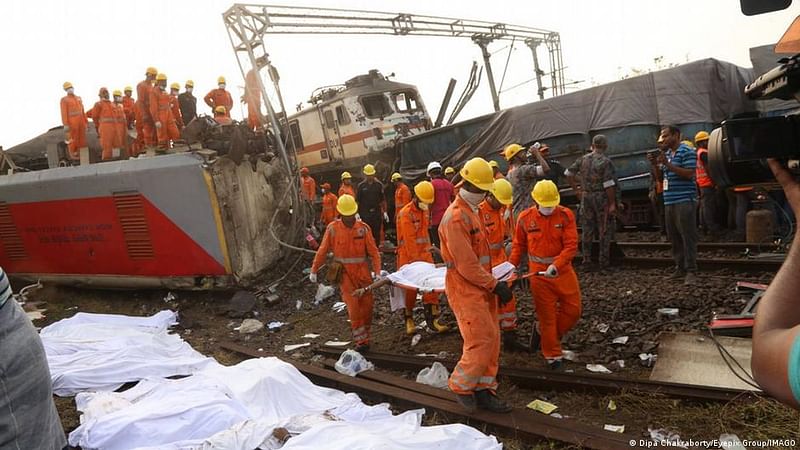 Rescue workers in action at the site of the accident