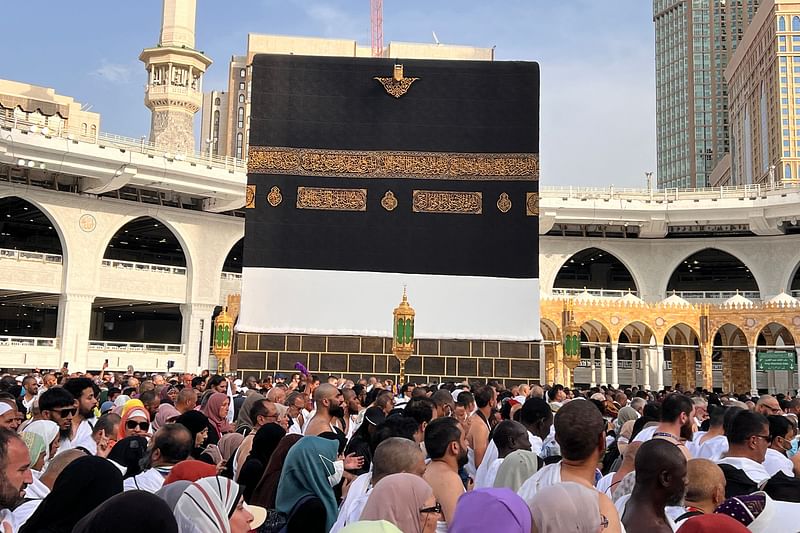 Muslim worshippers and pilgrims gather around the Kaaba at the Grand Mosque in the holy city of Mecca on 24 June 2023, as they arrive for the annual Hajj pilgrimage