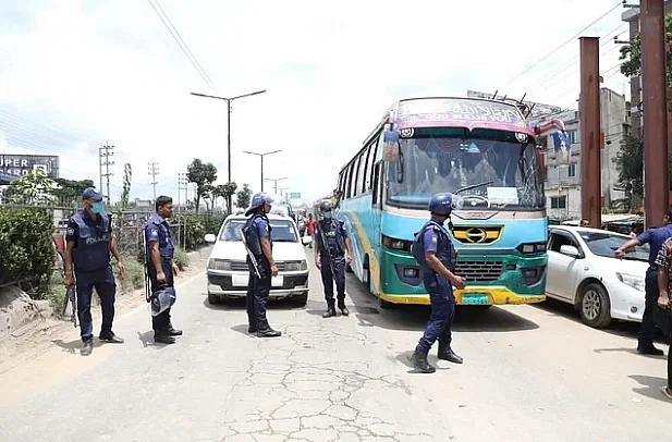 Police are searching vehicles entering Dhaka at Amin Bazar on 12 July.