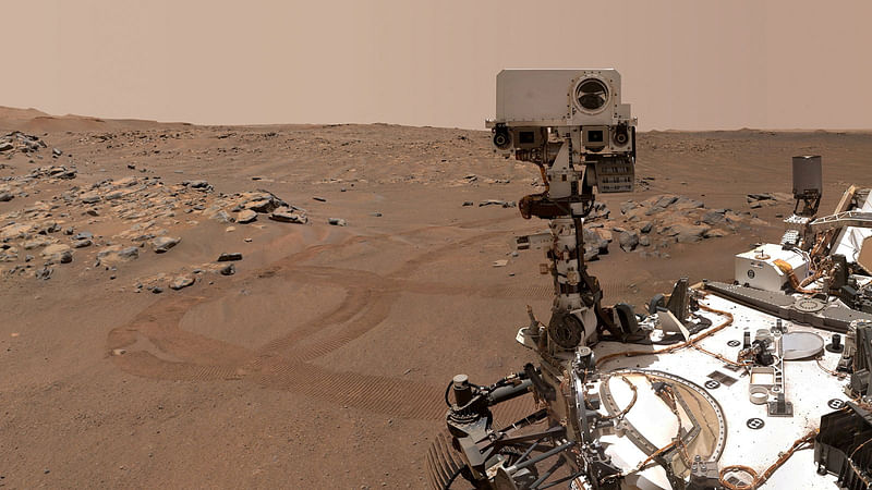 NASA’s Perseverance Mars rover is seen in a "selfie" that it took over a rock nicknamed "Rochette", 10 September, 2021.