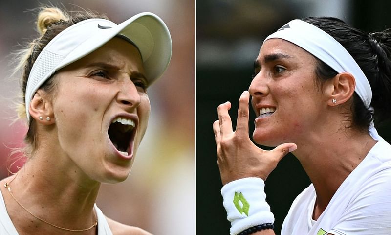 Czech Republic's Marketa Vondrousova (L) will face Tunisia's Ons Jabeur (R) during their women's singles final match on 15 July 2023