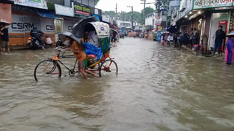 Roads go underwater due to heavy rain in Sunamganj