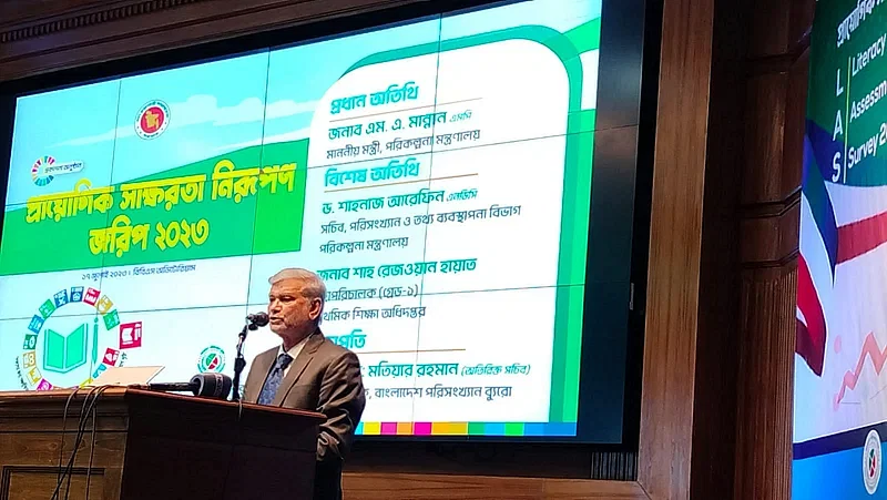 Planning minister MA Mannan speaks at the report publishing ceremony as the chief guest on 17 July, 2023