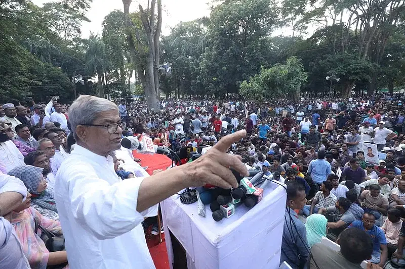 BNP secretary general Mirza Fakhrul Islam Alamgir addresses a rally at Suhrawardy Udyan on 31 July 2023.