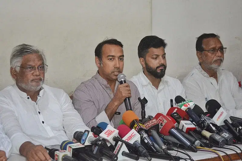 BNP mayoral candidate in the last Dhaka North City Corporation election, Tabith Awal, speaks at a press conference on dengue situation in Dhaka on 21 July 2023.