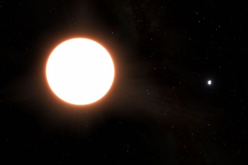 This handout image released on 10 July, 2023, by the European Space Agency (ESA) shows an artist impression of exoplanet LTT9779b orbiting its host star.