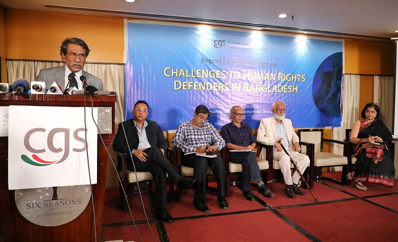 Illinois State University, USA’s distinguished professor Ali Riaz presents the outcome of a survey done on state of human rights activists in Bangladesh at an event at a city hotel on Saturday 22 July