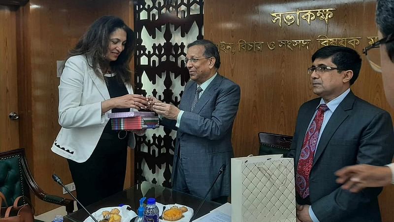 The law minister met with the US delegation led by Uzra Zeya, under secretary of state for civilian security, democracy, and human rights at the secretariat on Thursday