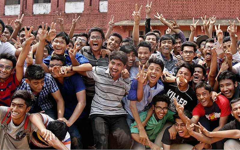 Students rejoice after collecting their SSC results.