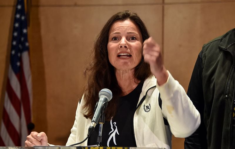 SAG-AFTRA President Fran Drescher speaks during a press conference at the labor union's headquarters in Los Angeles, California, on 13 July, 2023.