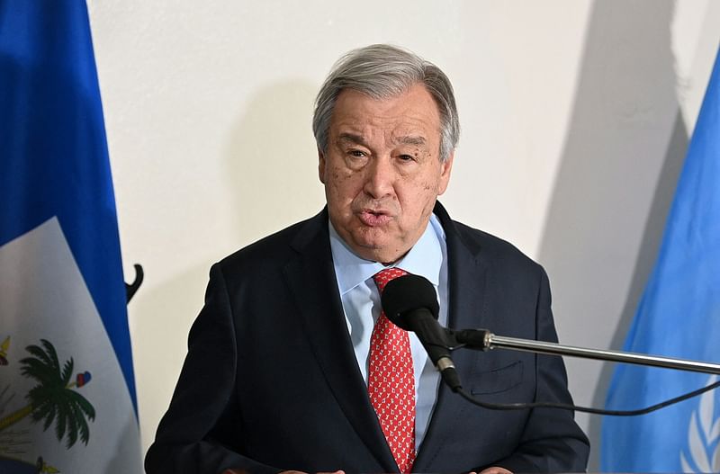 UN Secretary-General Antonio Guterres speaks during a press conference