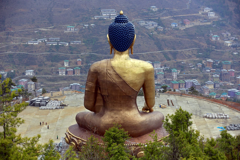 The Buddha Dordenma statue overlooks the town of Thimphu, Bhutan, April 16, 2016.