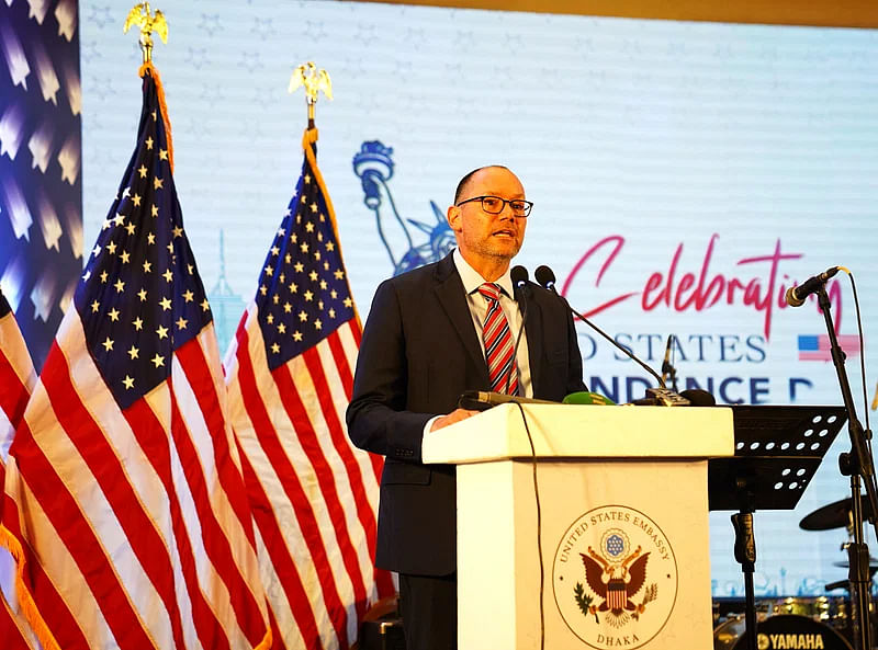 US Ambassador to Bangladesh Peter Haas speaks at a reception marking the Independence Day (4 July) of the United States on 24 July, 2023