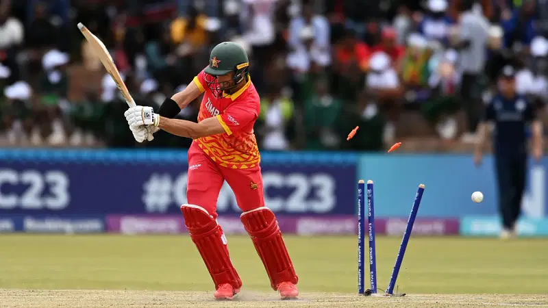 Zimbabwe batsman Craig Ervine bowled during their match against Scotland at the 2023 ICC World Cup Qualifier in Harare, Zimbabwe on 5 July 2023