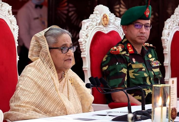 Prime minister Sheikh Hasina is addressing the 48th founding anniversary programme of the President Guard Regiment (PGR), as the chief guest, at its headquarters in Dhaka Cantonment on Wednesday.