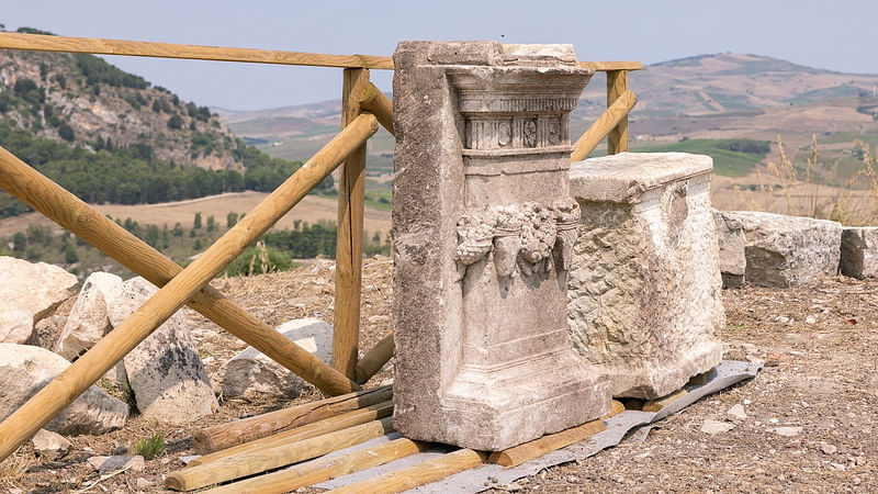 An ancient Greek altar for family worship dating back at least 2,000 years is pictured after it was found in the Sicilian archaeological site of Segesta, Italy, 29 June, 2023.