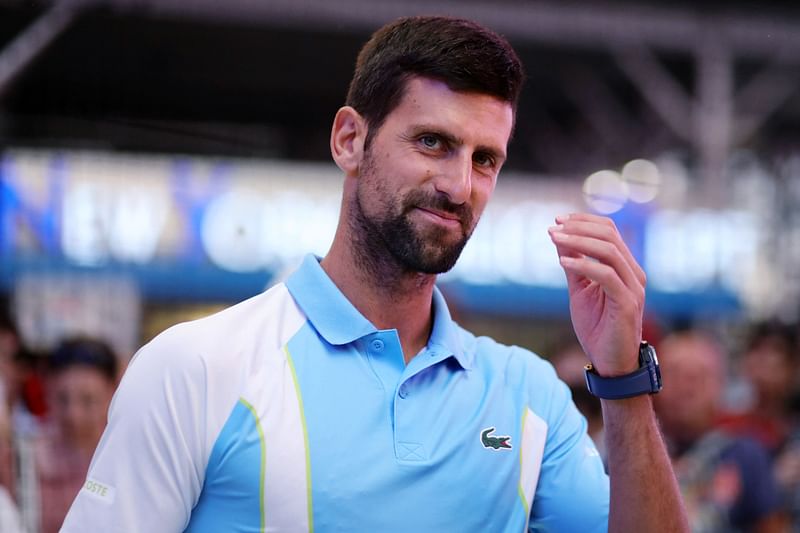 Serbian tennis player Novak Djokovic leaves after playing at a pop-up tennis court during a US Open tennis event at Times Square in New York on 24 August 2023