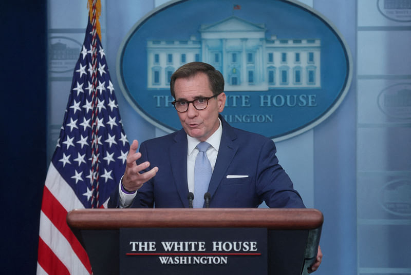 US National Security Council (NSC) Coordinator for Strategic Communications John Kirby speaks during a press briefing at the White House in Washington, US, on 26 July, 2023