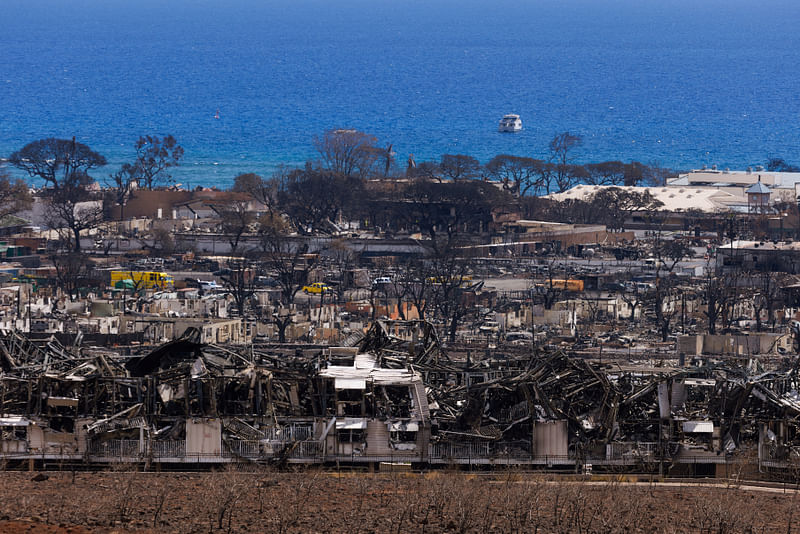 A general view shows damage in the fire ravaged town of Lahaina on the island of Maui in Hawaii, US, on 15 August, 2023