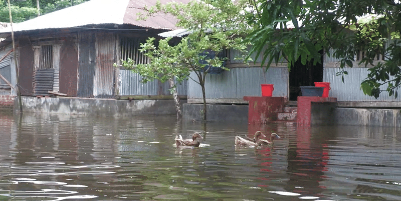 A flood protection embankment along the Bhairab River at Bhadrapara in Sadar upazila was washed away by the tidal surges on Friday, rendering 300 families of three villages trapped