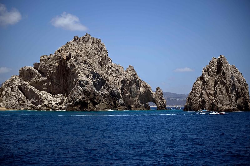 View of a rock formation at the Pacific Ocean in Cabo San Lucas, Baja California state, Mexico on 4 August, 2023.