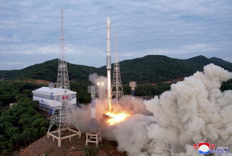 A still photograph shows what appears to be North Korea's new Chollima-1 rocket being launched in Cholsan County, North Korea, May 31, 2023 in this image released by North Korea's Korean Central News Agency and taken from video